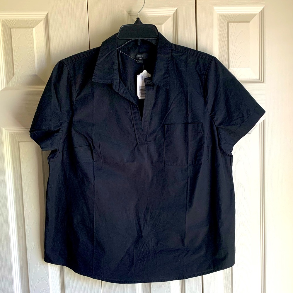 J. Crew Black Short-Sleeve Popover Shirt Size L